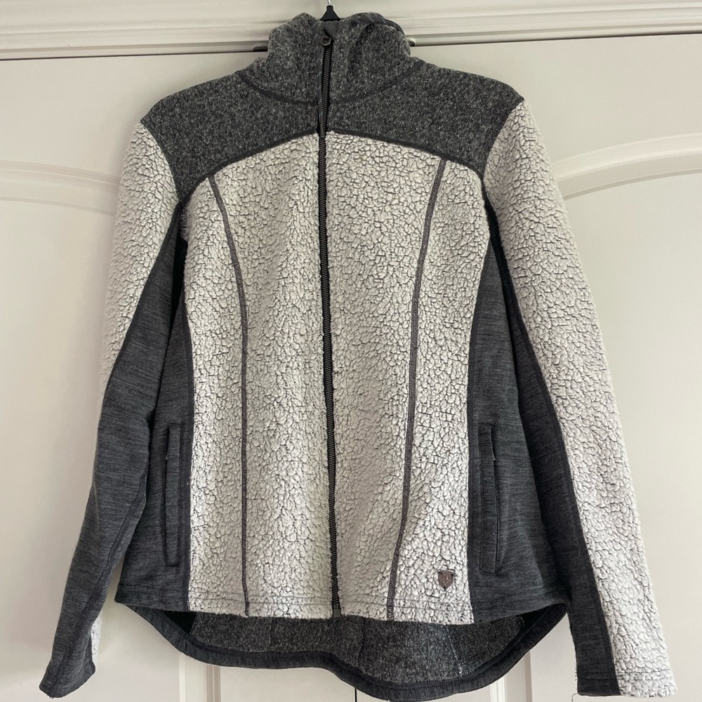 Kuhl Gray and White Sherpa Fleece Jacket